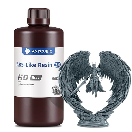 ANYCUBIC 2nd Gen Resin Technology ABS-Like Resin 2.0, 3D Printer Resin with High Toughness, More Precise Details, Low Odor, Wide Compatibility for All LCD Resin 3D Printers (HD Grey, 1kg)