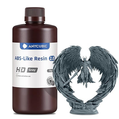 ANYCUBIC 2nd Gen Resin Technology ABS-Like Resin 2.0, 3D Printer Resin with High Toughness, More Precise Details, Low Odor, Wide Compatibility for All LCD Resin 3D Printers (HD Grey, 1kg)