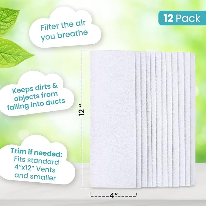 Air Vent Filters For Home 1 Pack of 12-4" x 12” – Register Vent Filters – AC Unit or Heater Vent Filter Electrostatically Charged for Dust, Smoke and Pollen – AC Vent Filter – Essential Oil Diffuser