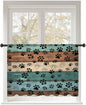 Sheer Curtains 45 Inch Length, Green Brown Paw Print Semi Sheer Curtains Light Filtering Window Treatment, Vintage Farmhouse Country Wooden Grain Privacy Voile Drapes for Living Room 52x45 Inch