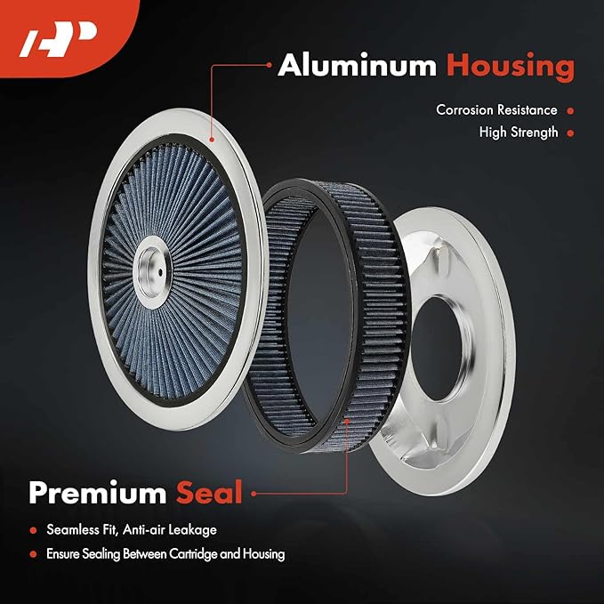 A-Premium 14"x3" Round Blue Chrome Universal Air Cleaner Filter Assembly - Compatible with Chevrolet Chevy GMC Ford Models- Fit For 5-1/8" carburetor neck