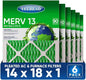 14x18x1 MERV 13 Air Filters, 6-Pack, Actual Size: 13.7" x 17.7" x 0.75", Pleated Design with Enhanced Filter Media for Superior Filtration,Perfect for HVAC, AC & Furnace Systems