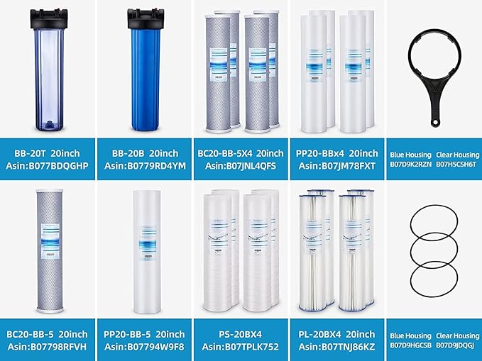 Geekpure 20 Inch Carbon Block Water Filter Reduce Chlorine Taste Odors for Whole House Filtration- 4.5 Inch x 20 Inch -5 Micron-Pack of 4