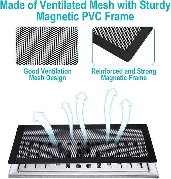 Magnetic Floor Register Vent Covers, 5.5 x 12 Inch Air Vent Filter Mesh, Sticky Magnet PVC Vent Screen Net for Wall Ceiling Floor Catches Toys Snacks Pet Hair and Pet Food 4 Pack