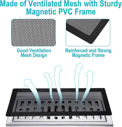 Magnetic Floor Register Vent Covers, 5.5 x 12 Inch Air Vent Filter Mesh, Sticky Magnet PVC Vent Screen Net for Wall Ceiling Floor Catches Toys Snacks Pet Hair and Pet Food 4 Pack
