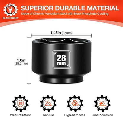 BLACKROBOT 28mm Low Profile Oil Filter Socket, 3/8" Drive 6-Point Oil Filter Cap Remover and Installer Tool, Chrome Vanadium Steel