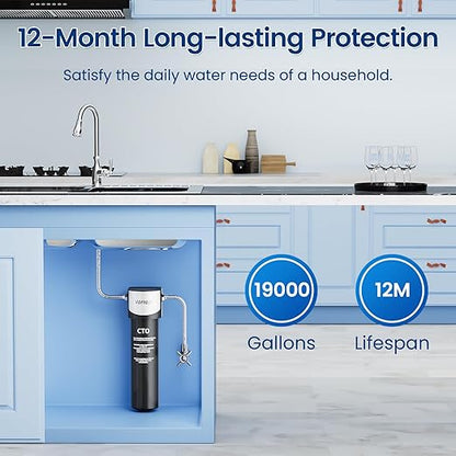 Vortopt Replacement Filter for Q5-C2 & Q6-C2 Under Sink Water Filter System - 19K Gallons NSF/ANSI 42 Certified Water Filtration, Reduces Lead, Chlorine, Bad Taste & Odor