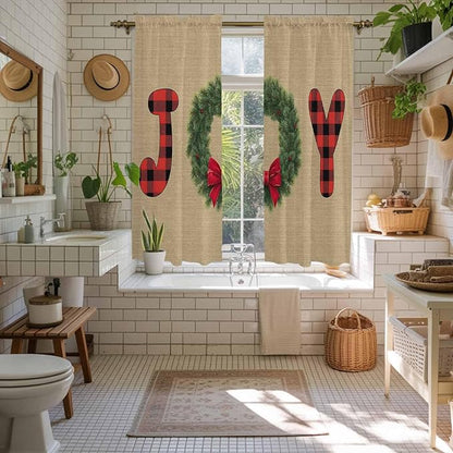 Red Green Christmas Window Curtains 63 Inch Long 2 Panel Set, Rod Pocket Bedroom Curtains & Drapes, Xmas Botanical Winter Farmhouse Light Filtering Window Treatment for Living Room 42"W x 63"L