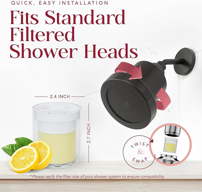 Vitamin C Shower Filter Replacement Cartridge + Shower Steamers Aromatherapy - K Beauty Skin & Hair Enhancement, Universal Water Filter Replacement for AquaBliss - Lemon Spa Scent