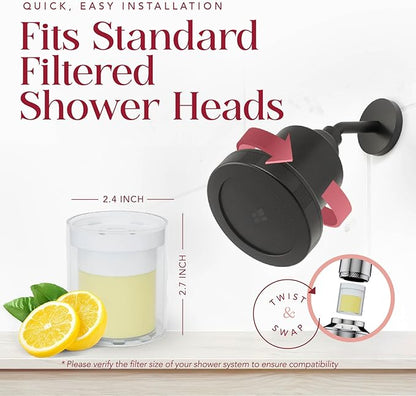 Vitamin C Shower Filter Replacement Cartridge + Shower Steamers Aromatherapy - K Beauty Skin & Hair Enhancement, Universal Water Filter Replacement for AquaBliss - Lemon Spa Scent