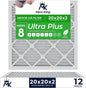 MervKing 20x20x2 Air Filter Actual Size: 19.7" x 19.7" x 1.75" MERV 8 MPR 600-700 | MADE IN USA | 12-Pack | Pleated HVAC AC Furnace Replacement