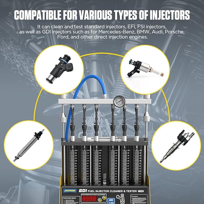 AUTOOL GDI Fuel Injector Cleaner & Tester 110V Ultrasonic Wave Fuel Injection Leakage Tester 6-Cylinder Automotive Fuel Injector Cleaning Machine