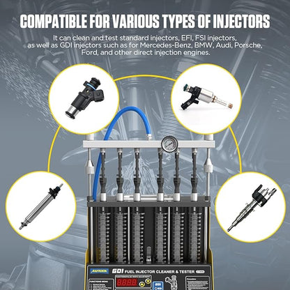 AUTOOL GDI Fuel Injector Cleaner & Tester 110V Ultrasonic Wave Fuel Injection Leakage Tester 6-Cylinder Automotive Fuel Injector Cleaning Machine