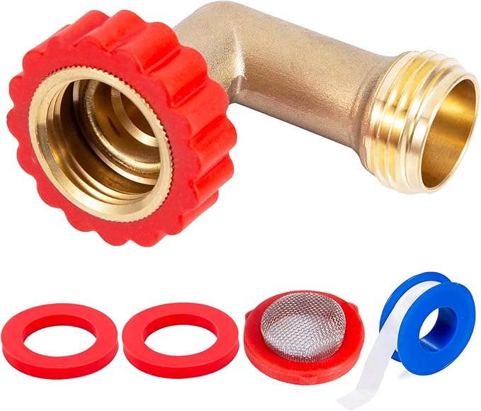 Lead-Free Brass 90 Degree Hose Saver,90°Hose Elbow Fitting Quick Swivel Connect Adapter,Thread Size 3/4" Connectors,Hose Protector with Water Filter（1 Pc）