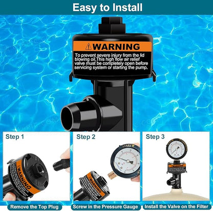 Air Relief Valve with Pool Filter Pressure Gauge, Air Relief Valve Highly Compatible with Pool Filters and Pumps