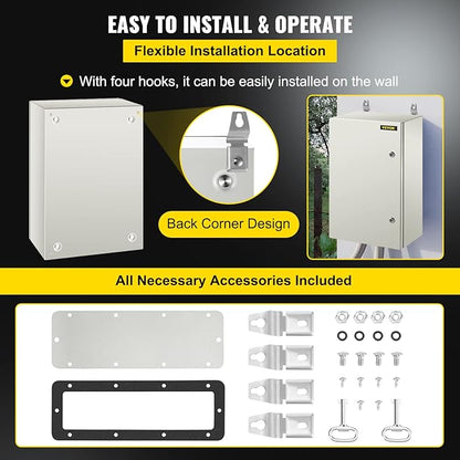 VEVOR NEMA Steel Enclosure, 24 x 16 x 10'' NEMA 4X Steel Electrical Box, IP66 Waterproof & Dustproof, Outdoor/Indoor Electrical Junction Box, with Mounting Plate