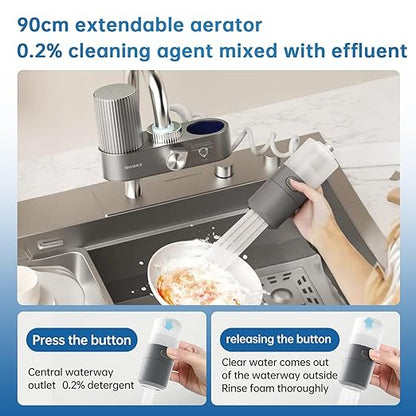 Water Filter for Sink Faucet,4-in-1 Faucet Water Filter with Filtration/Raw/Booster/Cleaning Mode, NSF42 Remove Chlorine & Odors,35”Hose and 360° Cleaning,Fits 95% of Kitchen Faucets,1*Filter, LJ209