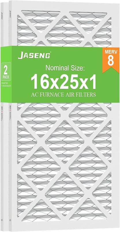 Furnace Filters 16x25x1 MERV 8, MPR 600, 2 Pack Air Filter for HVAC/AC Furnace - Actual Size: 15.75"x24.75"x0.75"