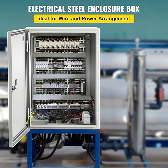 VEVOR Electrical Enclosure Box, 16'' ×12'' ×6'', Carbon Steel Hinged Junction Box, IP66 Waterproof & Dustproof, Outdoor Electrical Box, with Mounting Plate