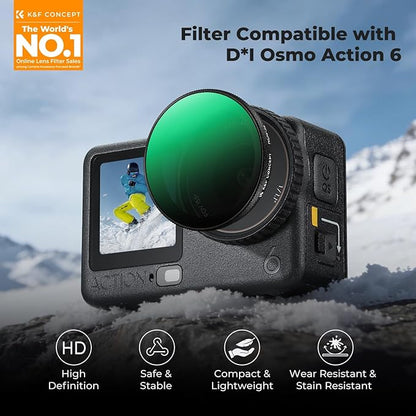 K&F CONCEPT Snap On Variable ND Filter Compatible with DJI Osmo Action 6, ND4-32 Limited Stops Neutral Density Light Reduction Filters Multi-Coated HD Optical Glass Action Camera Accessories