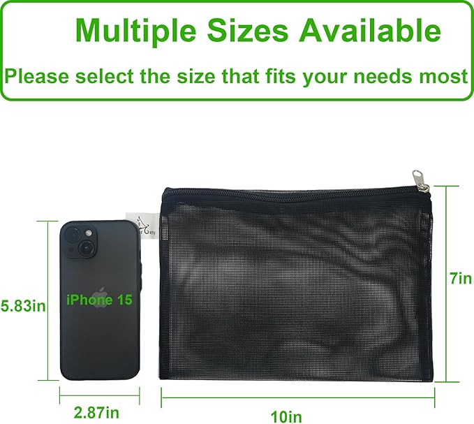10 Pcs 10" x 7" Aquarium Filter Media Bags, Fish Tank Media Mesh Filter Bags with Zipper, Black Mesh Reusable Bags for Activated Carbon, Ceramic Rings, etc.