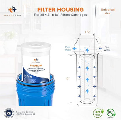 Aquaboon 5 Micron 10 x 4.5 Whole House Water Filter Replacement Cartridge, Superior High-Capacity Whole House Carbon And Sediment Water Filter Compatible With FXHTC, GXWH35F, WHKF-GD25BB (2 Pack)