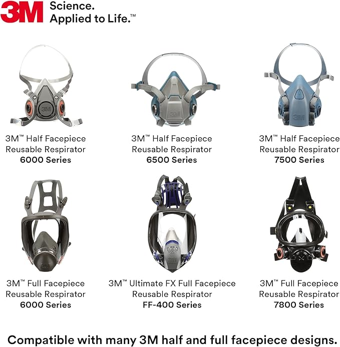 3M P100 Respirator Cartridge/Filter 60923, 1 Pair, NIOSH Approved, Helps Protect Against Organic Vapors, Acid Gases, and Particulates, Magenta, Yellow
