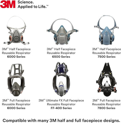 3M P100 Respirator Cartridge/Filter 60923, 1 Pair, NIOSH Approved, Helps Protect Against Organic Vapors, Acid Gases, and Particulates, Magenta, Yellow