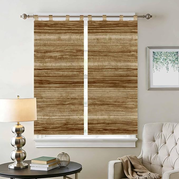 Vintage Western Bedroom Curtains 72 Inch Length, Window Curtains Tab Top, Rustic Farmhouse Wooden Grain Barn Door Light Filtering Window Treatments Drapes 52"x72" 2 Panel