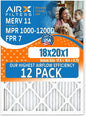 18x20x1 Air Filter MERV 11 Rating, 12 Pack of Furnace Filters Comparable to MPR 1000, MPR 1200, FPR 7, High Efficiency 12 Pack of Furnace Filters Made in USA by AIRX FILTERS WICKED CLEAN AIR.