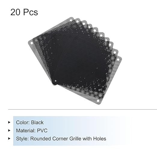 MECCANIXITY 20PCS PC Dust Filter, 120mmx120mm PVC Computer Case Cooler Dustproof Mesh Cover Fan Grills for Computer Chassis Speaker, Black