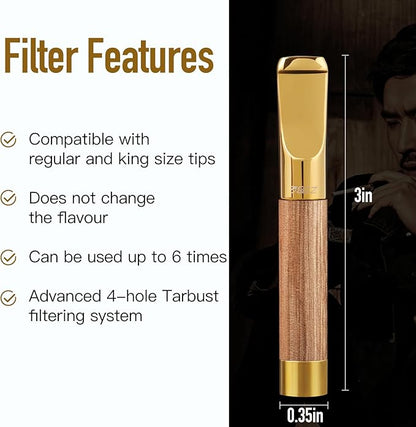 Reusable Washable Cigarette Filter Tips Mouthpiece Handcrafted Solid Wood Metal Smoking Cigarette Filter Never Fade Suitable for Coarse Fine Medium Birthdays Christmas Father Day Gift (Rosewood)