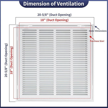 18"W x 18"H [Duct Opening Size] Steel Return Air Filter Grille - Removable Face/Door for 1 inch Filters -HVAC Vent Cover Grill - White [Outer Dimensions: 20 5/8"W X 20 5/8"H]