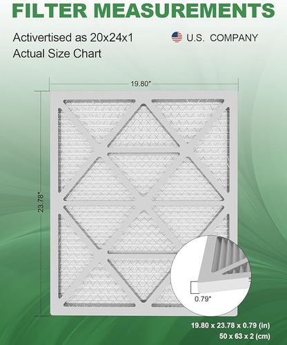 20x24x1 Air Filter 6 Pack, Durable MERV 8 Pleated Home HVAC AC Furnace Filters, Lightweight Compact Air Conditioner Filter Replacement
