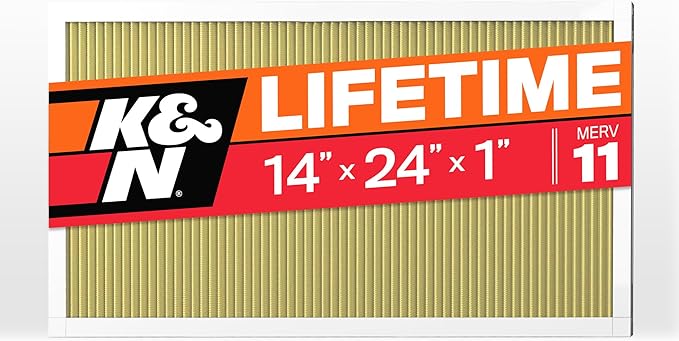 K&N 14x24x1 HVAC Furnace Air Filter, Lasts a Lifetime, Washable, Merv 11, the Last HVAC Filter You Will Ever Buy, Breathe Safely at Home or in the Office, HVC-11424