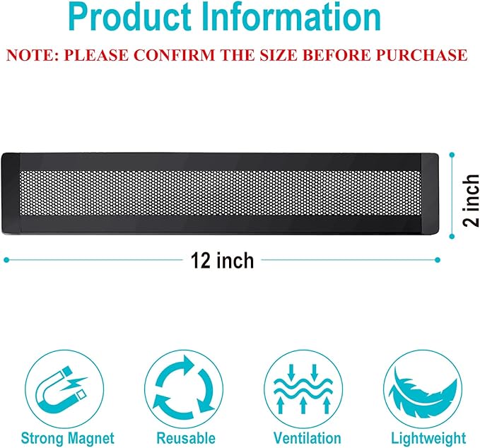 Magnetic Floor Register Vent Covers, 2 x 12 Inch Air Vent Filter Mesh, Sticky Magnet PVC Vent Screen Net for Wall Ceiling Floor Catches Toys Snacks Pet Hair and Pet Food 4 Pack