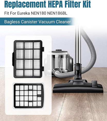 2 Set HEPA Filter Replacement Fit For Eureka NEN180 NEN186BL Bagless Canister Vacuum Cleaner,include 2 Dust Cup Filters Element and 2 HEPA Filters