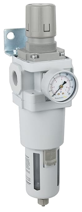 PneumaticPlus SAW600-N06BG Compressed Air Filter Regulator Piggyback Combo 3/4" NPT - Poly Bowl, Manual Drain, Bracket, Gauge