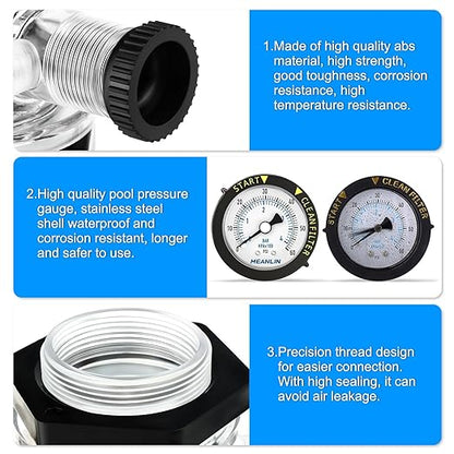 MEANLIN MEASURE 273564Z Manual Air Relief Valve Replacement for Pentair for Triton II, Triton C, TR100C and TR140C Pool Spa Sand Filters with 60Psi Steel Start and Clean Filter Pressure Gauge