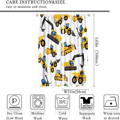Kids Construction Equipment Window Curtains, Excavator Tractor Tow Truck Rod Pocket Decorative Windows Curtain for Children Teens Boys Girls Room Decor 42x63in (30% Blackout)