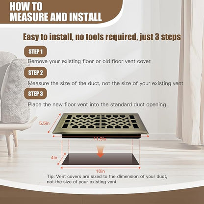 Bronze Color Floor Register Heavy Duty Walkable Steel Ease Adjust Air Vents 4X10 Inch Floor Vent Air Vents for Home