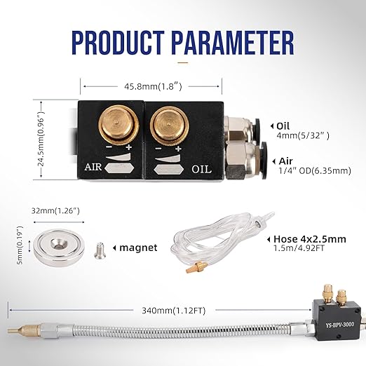 1/4" Coolant Mister with Magnet Base,CNC Cooling Spray for Milling Machine and Metal Lathe Mill,Air Sprayer Mist Lubrication System on Engraving Tools and Accessories(Metal Tube)