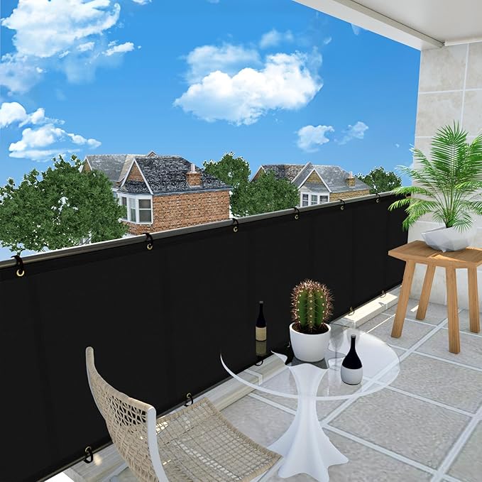 UPGRADE Balcony Privacy Screen Fence 6'X13' Outdoor HDPE Mesh Panels for Deck,Balcony,Backyard,Patio with Zip Ties Black (We Make Customized)