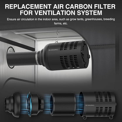 4 Inch Replacement Air Carbon Filter, Smellines Control Filtration with Australia Virgin Charcoal for Grow Tent, Inline Duct Fan, Hydroponics, Odor Scrubber, Greenhouse Ventilation System