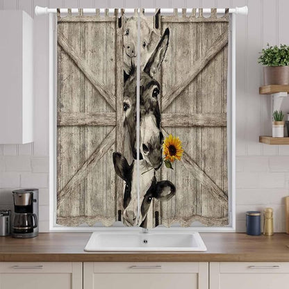 Funny Farm Animals Living Room Curtains 96 Inch Length, Window Curtains Tab Top, Vintage Barn Brown Sunflowers Light Filtering Window Treatments Drapes 52"x96" 2 Panel