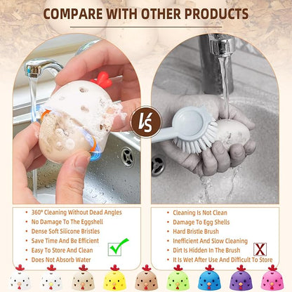 Egg Brush Cleaner, Egg Scrubber Tool for Fresh Eggs, Egg Washer Cleaner Scrubber, Easter Gifts Creative Chicken Shape Egg Wash Brush Silicone Washing Egg Tool - White - Yellow Mouth