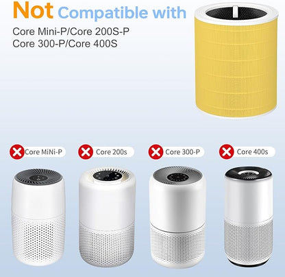 Core 600S Replacement Filter Pet Care Filter Compatible With Levoit Core 600s/Core 600s-P, 3 in 1 Middle Filter & Activated Carbon Filter, Efficient for Pets Fur Dander, Core 600S-RF-PA, 2Pack, Yellow