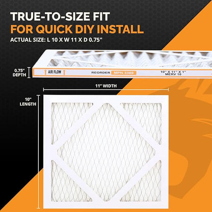 Tiger Tough MERV 10 Air Filters, 10x11x1 – MPR 1000 Pleated HVAC AC Furnace Filter Replacement for Home, Pack of 12