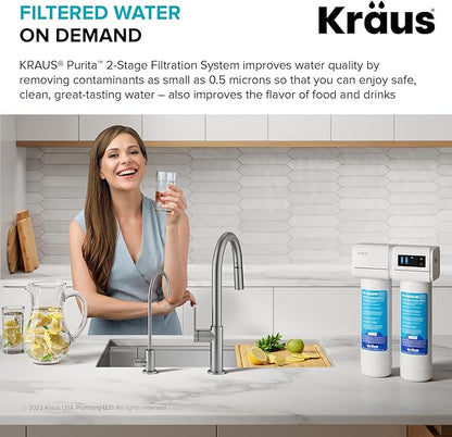 KRAUS Purita 2-Stage Carbon Block Under-Sink Water Filtration System with Digital Display Monitor, FS-1000, White
