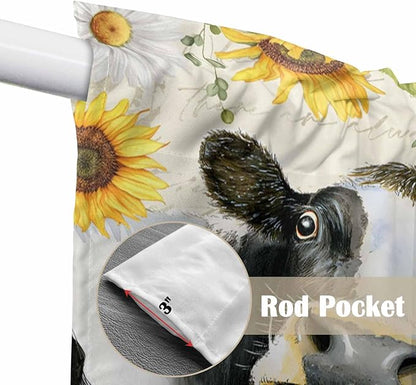 Yellow Sunflowers Swag Valances for Windows, Country Cow Flower Butterfly Farmhouse Cream Rod Pocket Kitchen Curtains Valance, Kitchen Window Curtains Swag for Cafe Living Room, 2 Panels, 36x45 inch